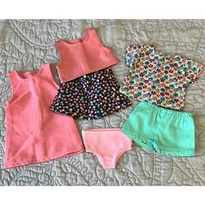 Doll 18" Clothes Handmade, Machine Sewn, 3 Outfits Floral Print Pinks and Blues